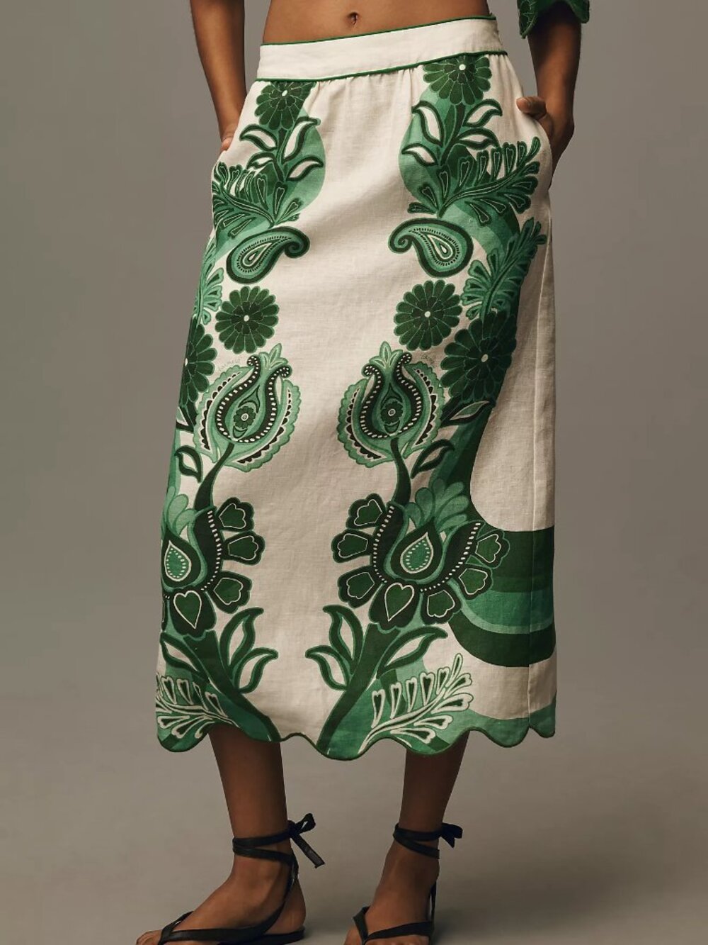Farm Rio Linen Festival Green Midi Skirt *BRAND NEW WITHOUT TAGS*